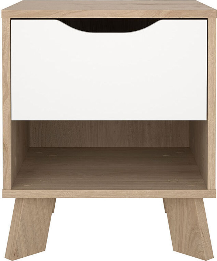 Ikast nattbord 1 skuff, 1 hylle eik dekor, hvit.