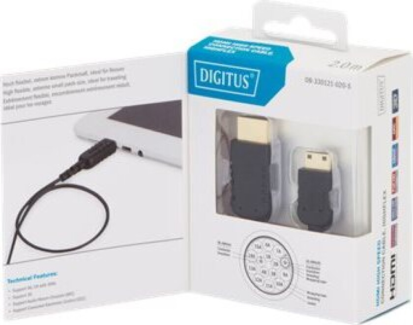 Hdmi High Speed Connection Cable - Hdmi-Kabel - Hdmi Hann Til 19 Pin Mini Hdmi Type C Hann - 2 M - Dobbeltisolert - Svart - Formstøpt, Aktiv