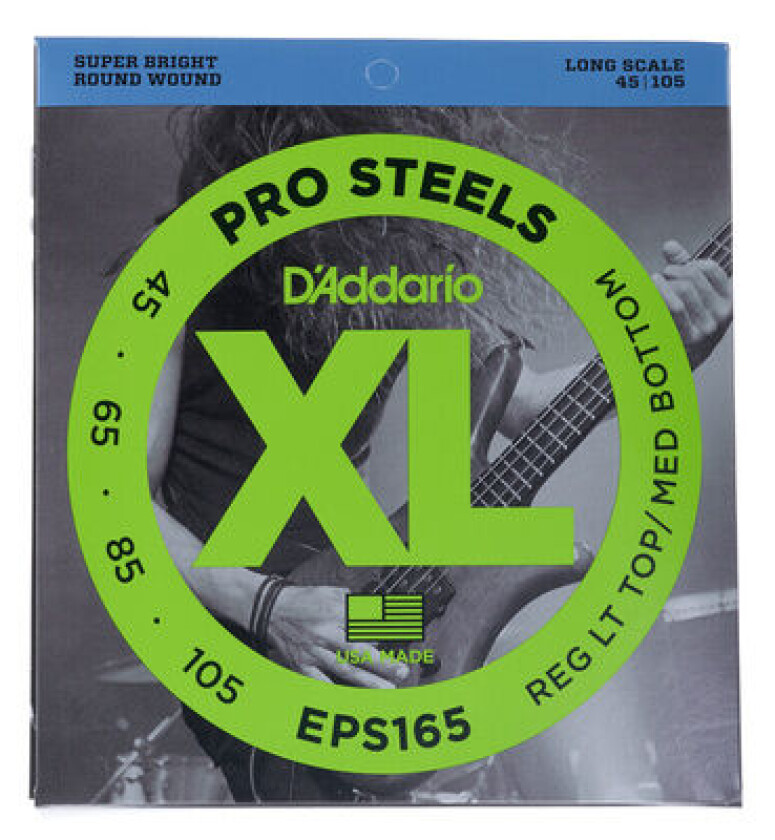 Bilde av DAddario EPS165 ProSteels Bass Guitar Strings Custom Light 45-105