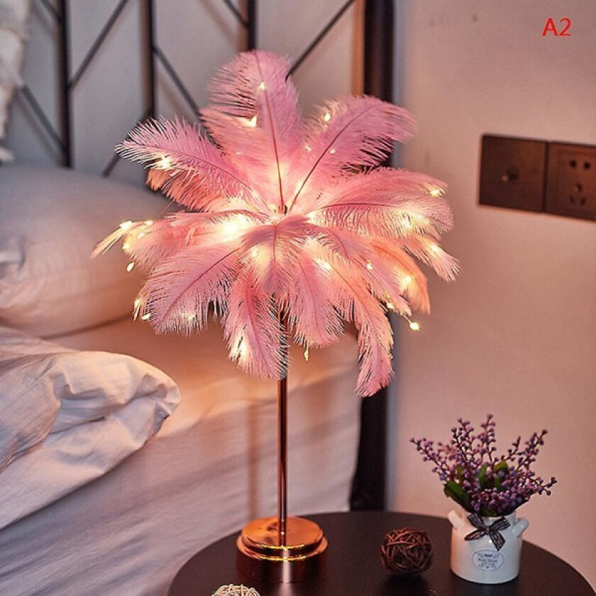Led fjærlampe bordlampe liten nattlampe soverom jentehjerte nattbordlampe 1 pc Pink