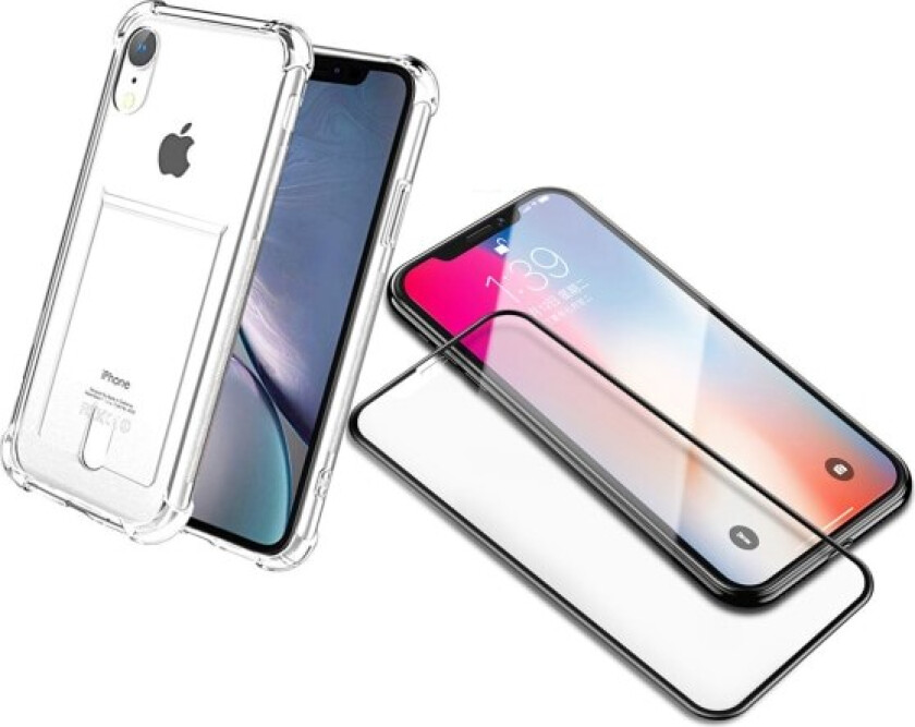 iPhone XR - 1 sett deksel med kortholder og skjermbeskytter Transparent