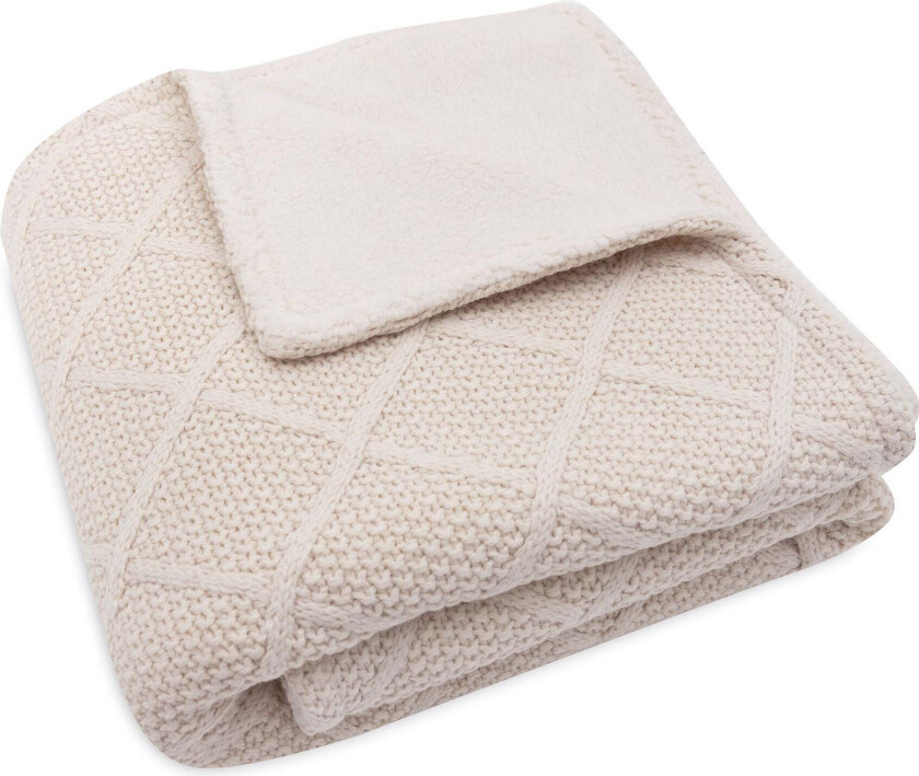 Strikket Teppe Rutemønster med Teddy-fleece, Oatmeal - Tekstiler - 100% Polyester