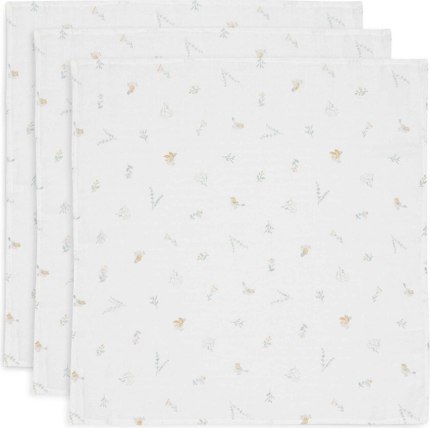 Musselintepper Lovely Birds 3-Pack, Flerfarget - Gulpekluter & Babytepper - 100% Bomull