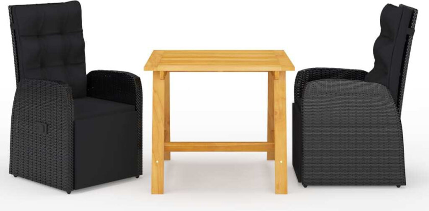 Utendørs spisestue med puter 3 deler svart polyrotting