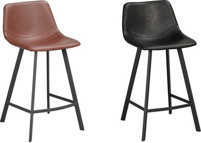 Barstol Alias, brunt eller svart kunstlær, ben av svart metall