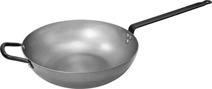 Wok, Ø34 cm, flat bunn, 6,4 L, karbonstål