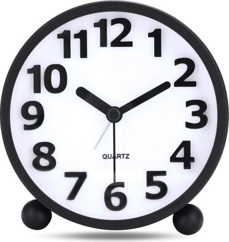 REMAKE Stille Analog Vekkerklokke, Svart Metall Store 3D Tall, Snooze