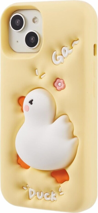 iPhone 14 Silikon 3D Deksel med Andedesign – Gul