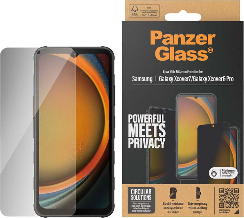 Samsung Galaxy Xcover 7 / 6 Pro PanzerGlass Ultra Wide Fit Re:fresh Skjermbeskyttelse m. EasyAligner - Privacy - Platinum Strength - Gjennomsiktig