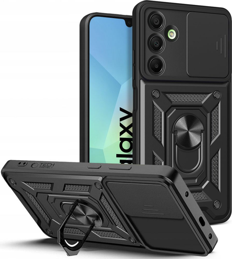 Samsung Galaxy A16 (4G/5G) Tech-Protect Camshield Deksel m. Magnetisk Ring og Stativfunksjon - Svart