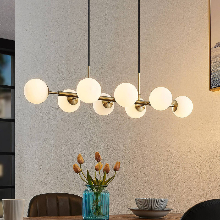 Kiamo hengelampe med glass-skjermer, opal