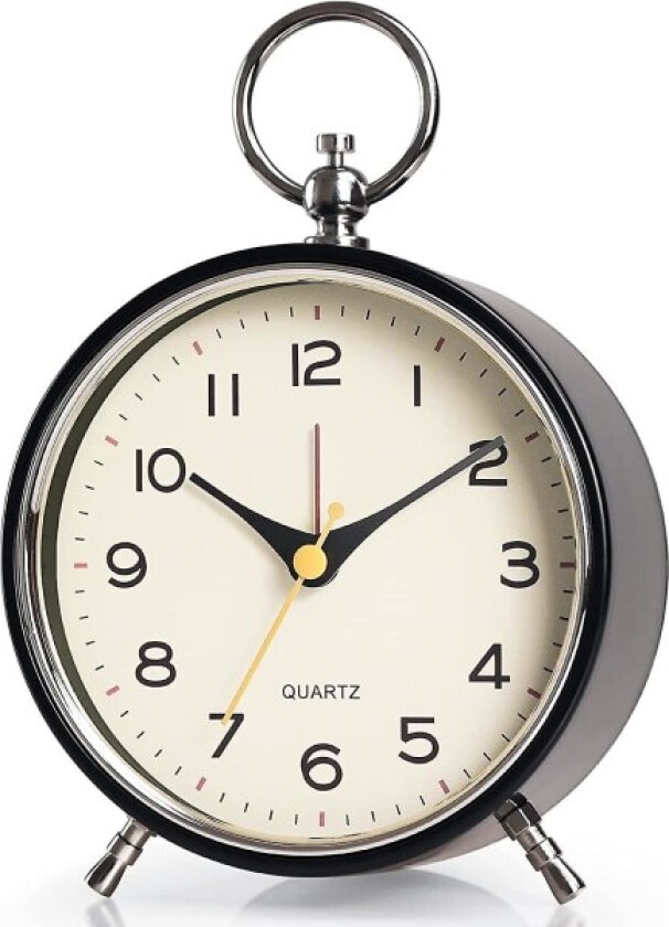 Analog Metall Retro Vekkerklokke Med Lys, Snooze Stille Ingen Tikkende Skrivebordsklokke Batteridrevet For Barn, Soverom, Stue, Bordklokker For Stueinnredning (Svart)