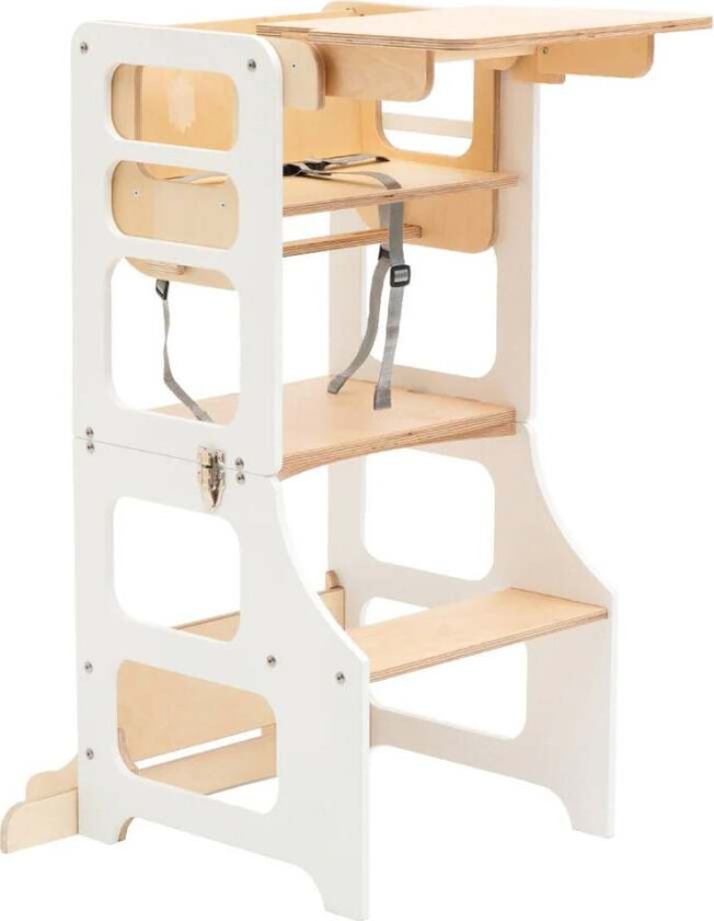 Sammenleggbar Læringstårn med Matstol, Hvit - Motoriske møbler - Plywood,MDF