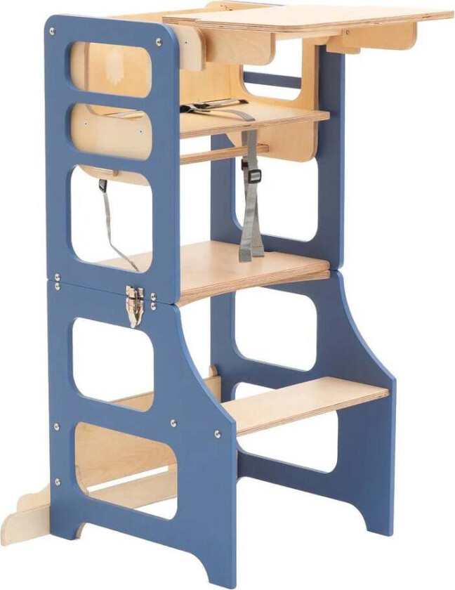 Sammenleggbar Læringstårn med Matstol, Blå - Motoriske møbler - Plywood,MDF