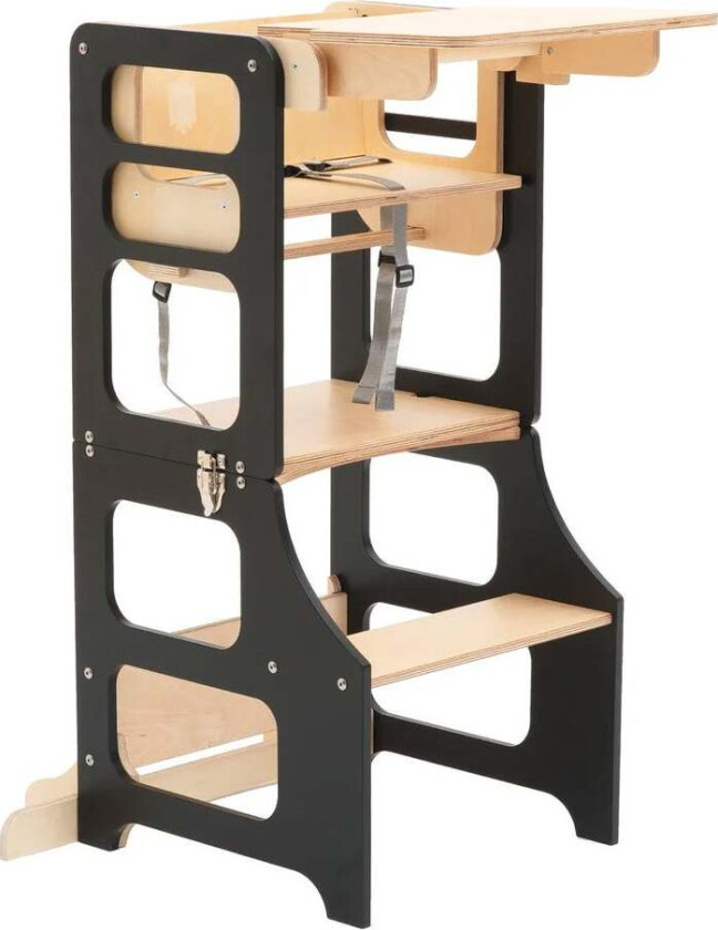 Sammenleggbar Læringstårn med Matstol, Svart - Motoriske møbler - Plywood,MDF