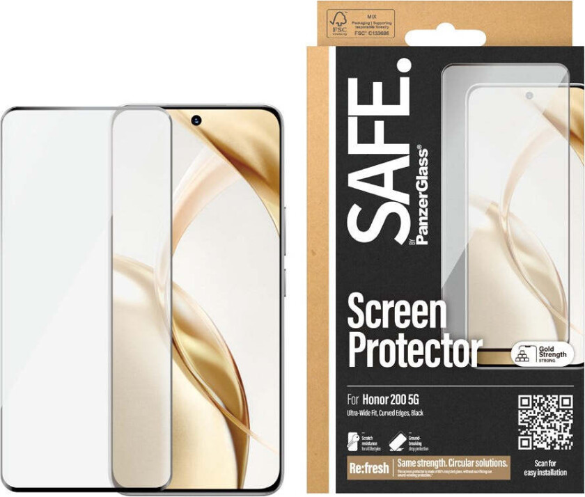 Honor 200 Safe By PanzerGlass® Ultra-Wide Fit Beskyttelsesglass - Case Friendly - Gold Strength - Gjennomsiktig / Svart Kant