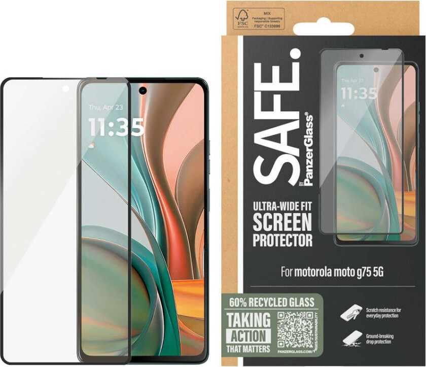 SAFE by PanzerGlass Ultra-Wide Fit Skjermbeskyttelsesglass - Motorola Moto G75 5G - Gjennomsiktig / Svart Kant