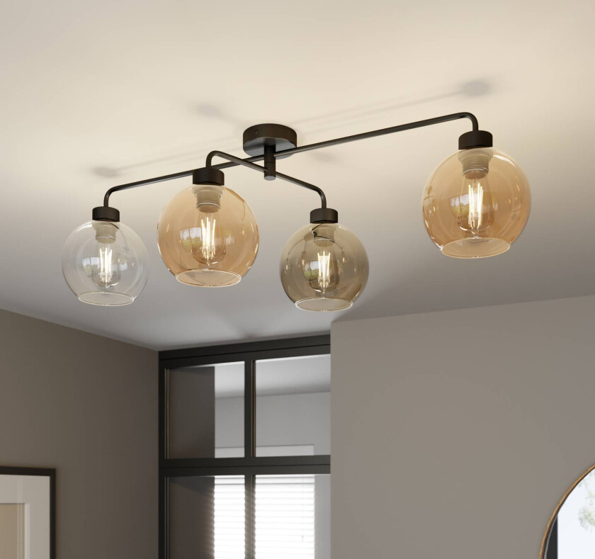 Taklampe Cubus med fire lys klar/amber/grå