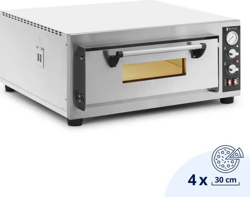 Elektrisk pizzaovn - 4 x 30 cm - 1 kammer - 4200 W - ildleirestein - Royal Catering