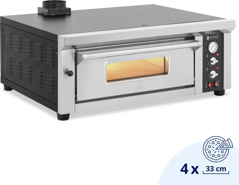 Elektrisk pizzaovn - 4 x 33 cm - 1 kammer - 4200 W - ildleire murstein - Royal Catering