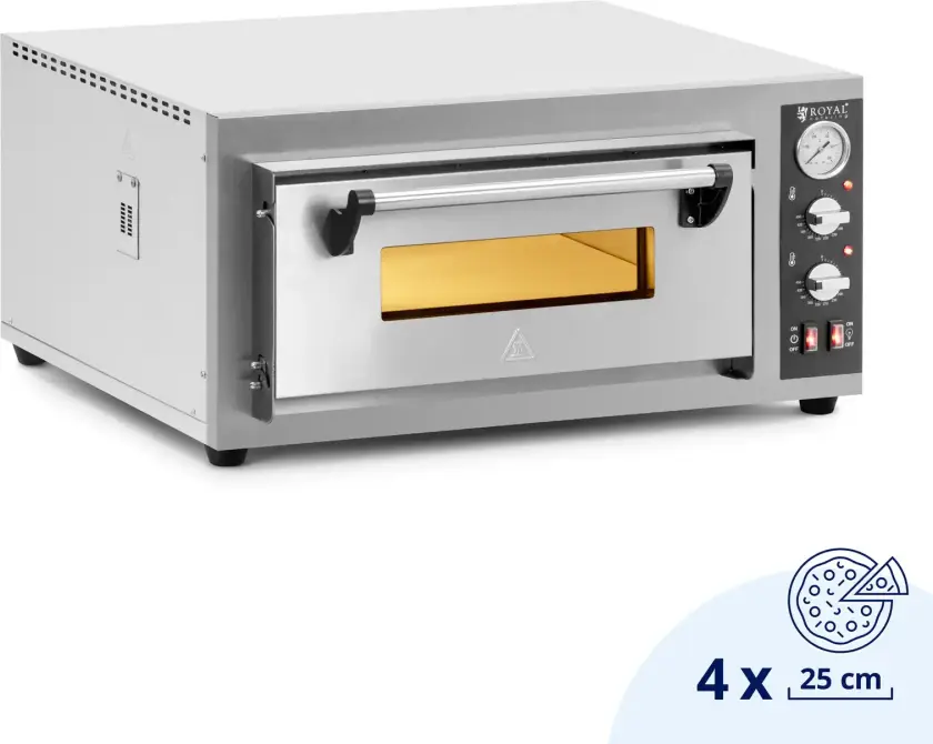 Elektrisk pizzaovn - 4 x 25 cm - 1 kammer - 4200 W - ildleire murstein - Royal Catering