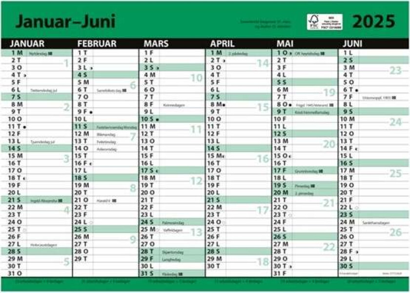 Kalender 2025 7.Sans Kontor Enkel A4 m/linjer