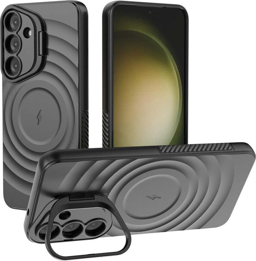 Samsung Galaxy S25+ (Plus) Fleksibelt Plast Deksel m. Tekstur & Kickstand - Svart