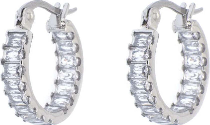 Baguette Crystal Hoop Silver