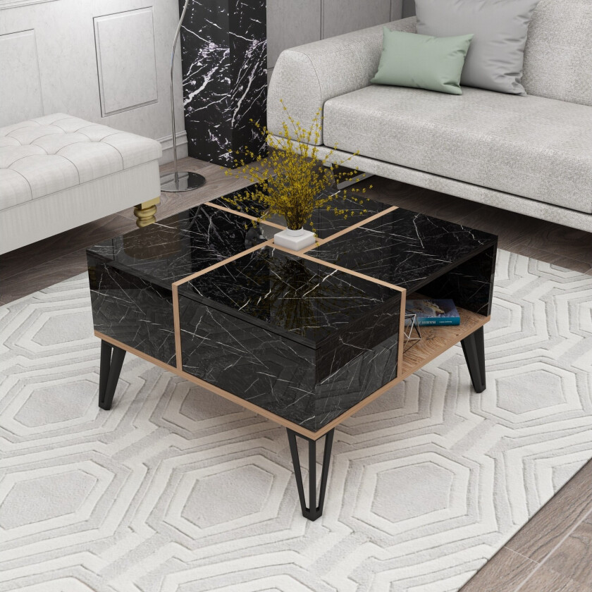 Masaaki Sofabord 72 cm - Svart/Valnøtt/Hvit