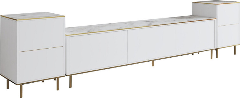 Imaj TV-benk 180 cm - Hvit marmor/Gull