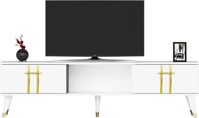 Harsum TV-benk 150 cm - Hvit/Gull