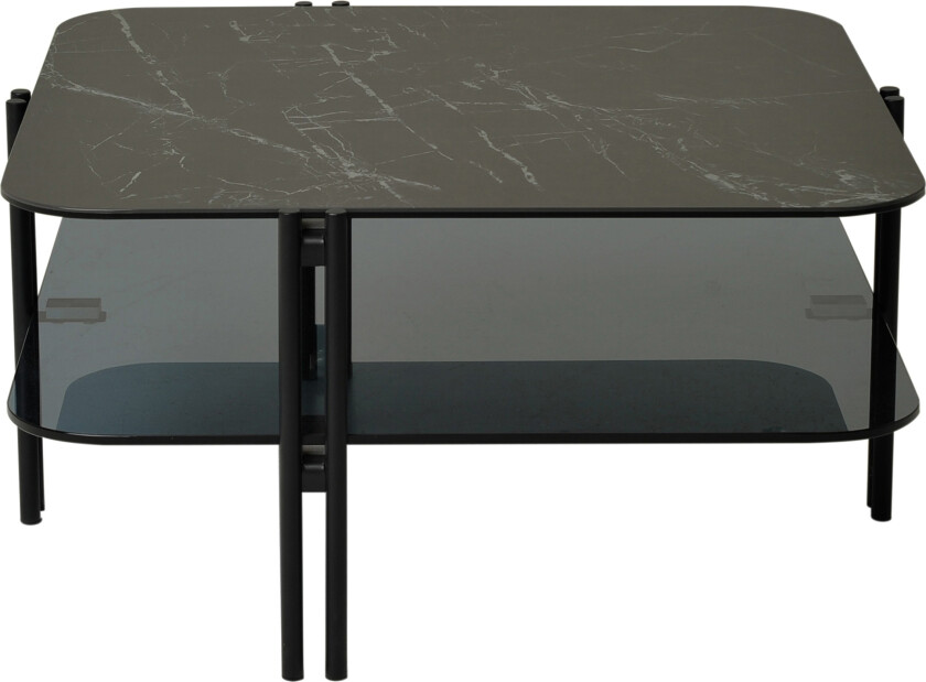 Khadyn Sofabord 80 cm med Oppbevaringshylle - KeRammeik/Glass/Svart