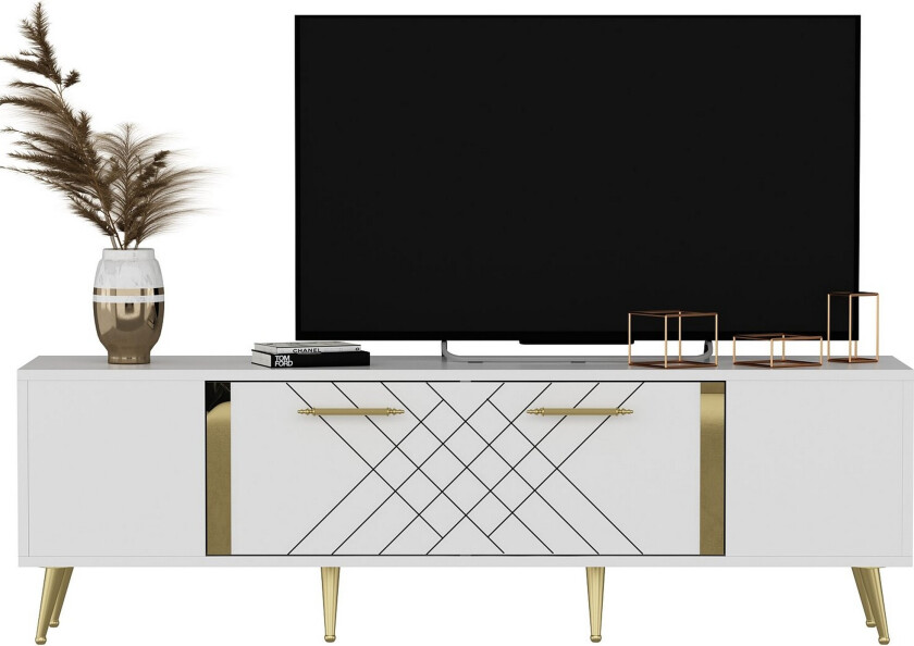 Detas TV-benk 150x35 cm Hvit/Gull - Hanah Home