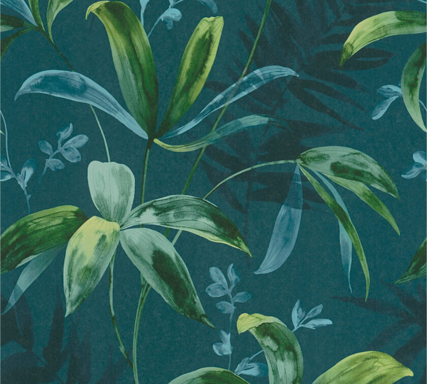 Jungle Tapet Jungle Chic Uvevd Blå Grønn - AS Creation