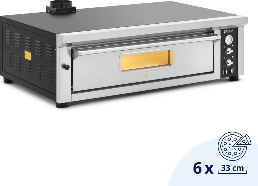 Elektrisk pizzaovn - 6 x 33 cm - 1 kammer - 6600 W - 400 V - ildleirestein - Royal Catering