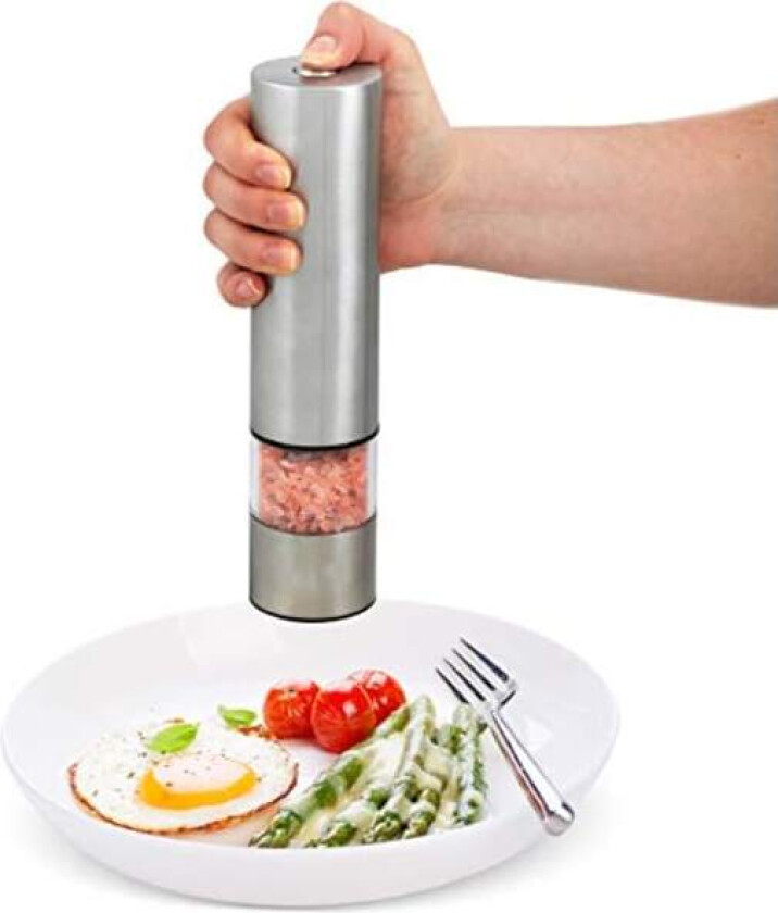 Salt- eller pepperkvern - Batteridrevet sett Elektrisk pepperkvern - Rustfritt stål svart pepperkvern & Himalaya rosa saltshaker med LED-lys