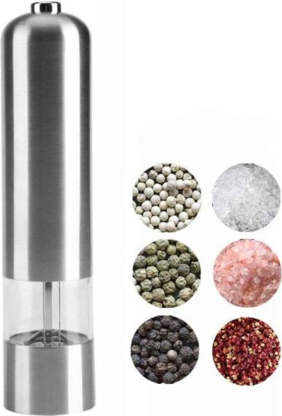 Elektrisk pepperkvern, automatisk krydderkvern, børstet rustfritt stål elektriske kverner justerbar grovhet med LED(batterier ikke inkludert)