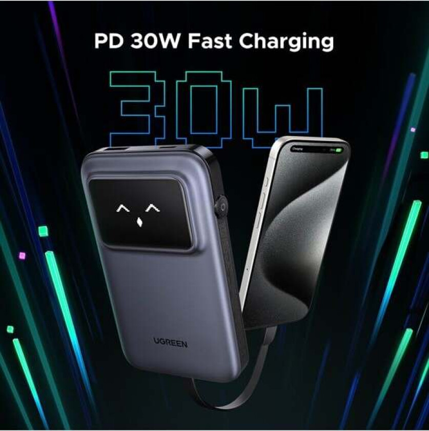 Uno 10000mah Power Bank With Built-In Cable Nødlader