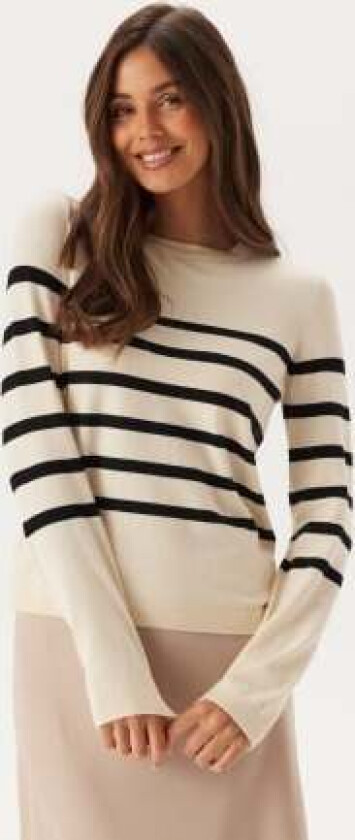 Vmsaba Plain Ls O-neck Pullove Birch Stripes:w Black L