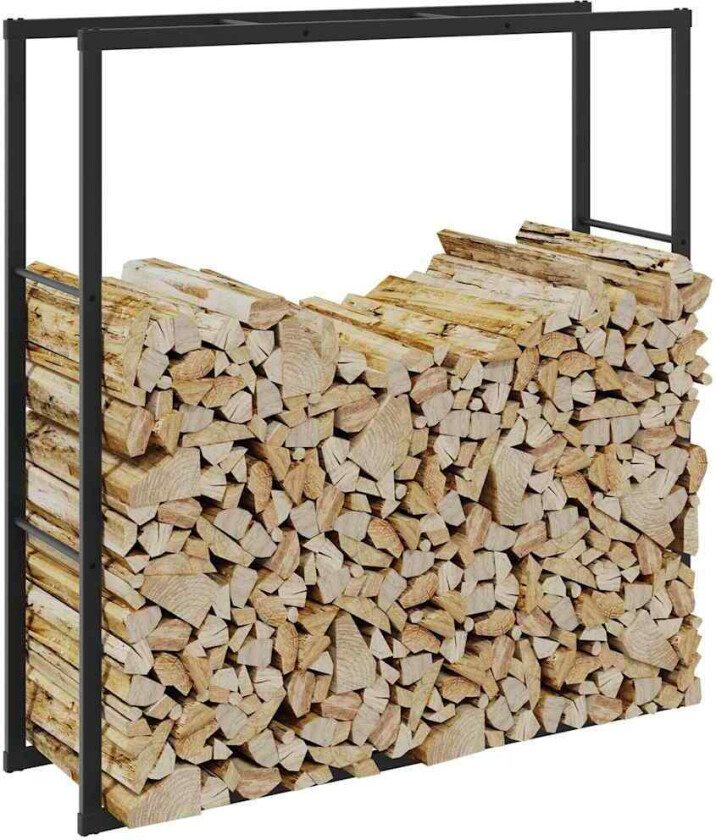 Vedstativ svart 110x30x116 cm stål