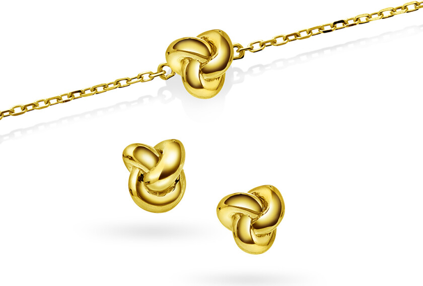 Knute øredobber og armbånd i forgylt 925 sølv