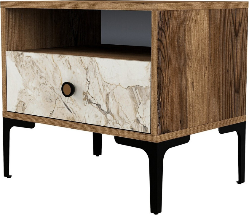 Ameias Nattbord 56x40 cm Brun/Hvit - Hanah Home