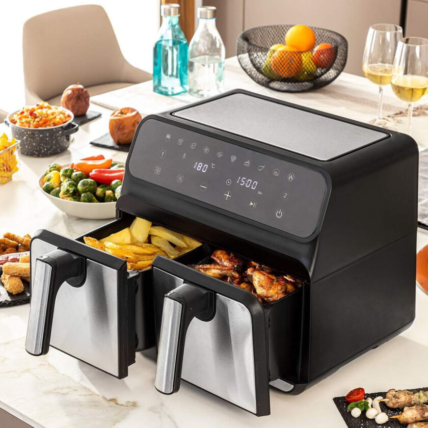Air Fryer InnovaGoods Fryinn Double 8000 Black 3400 W 8 L Rustfritt stål