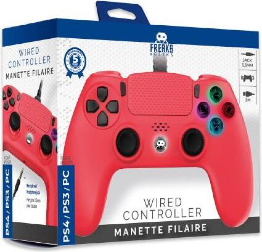 Wired Controller for PS4 with 3M Cable - Red