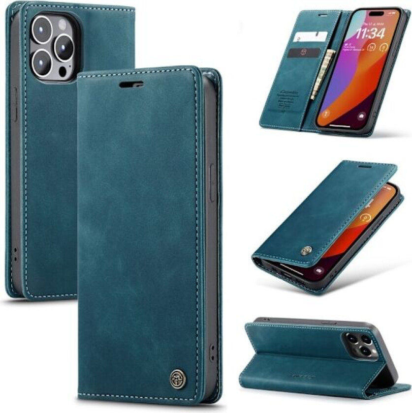 CASEME Retro Wallet Case for iPhone 16 Pro Max Blue