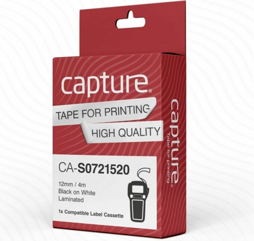 Nylon - Laminated - Svart På Hvitt - Rull (1,2 Cm X 4 M) 1 Kassett(Er) Hengeboks - Merketape (Alternativ For: Dymo S0883990, Dymo S0721520)