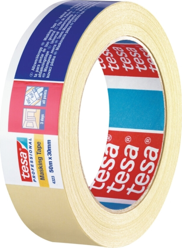 Tesa 4323 - Maskeringstape - 19 Mm X 50 M - Lett Kreppet Papir - Lys Beige