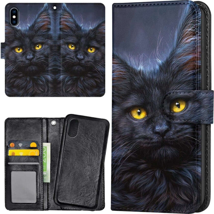 iPhone XR - Lommebok Deksel Svart Katt