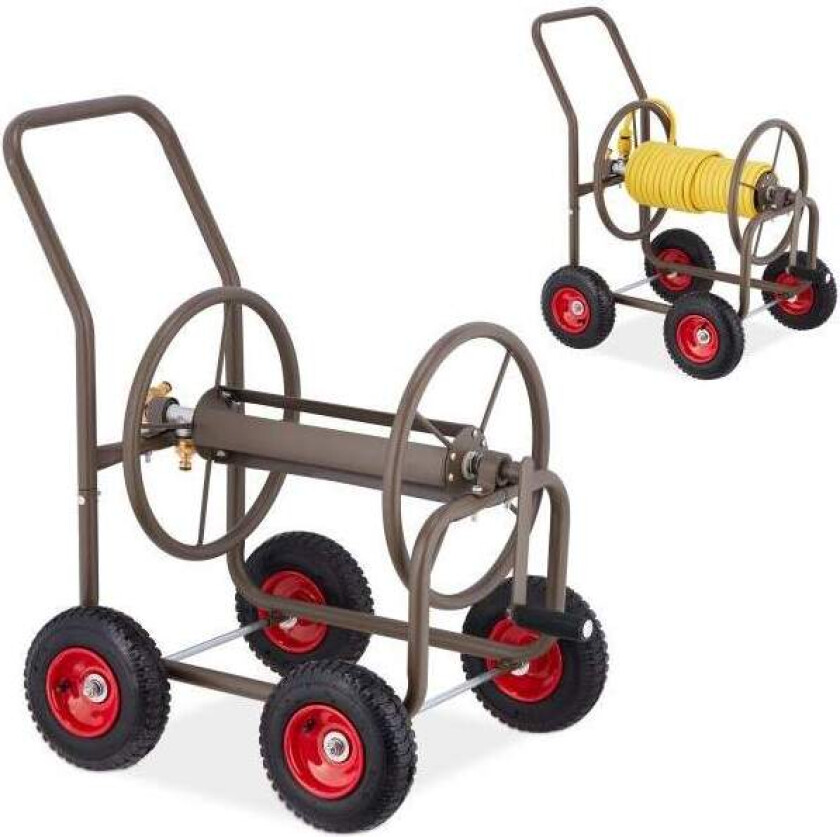 Brun slangevogn med 4 hjul