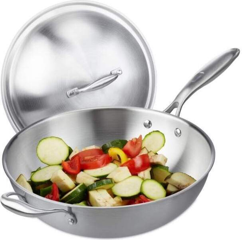 Wok i rustfritt stål med lokk
